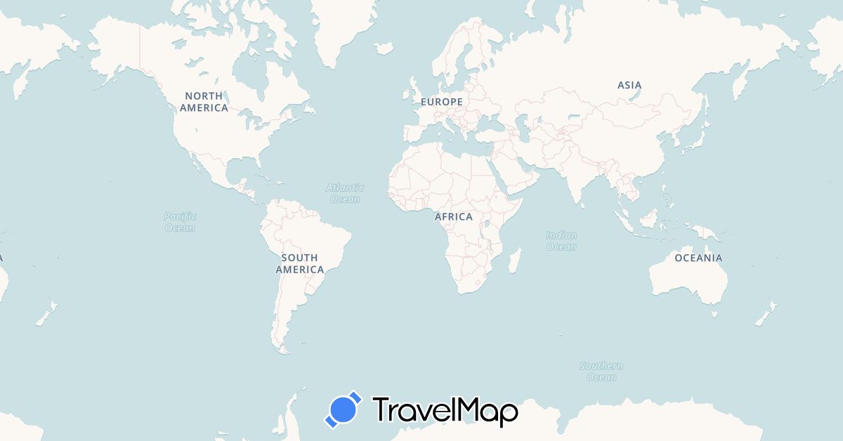 TravelMap itinerary: driving, bus, plane, train, hiking, boat in United Arab Emirates, Australia, France, New Caledonia, New Zealand, Thailand (Asia, Europe, Oceania)